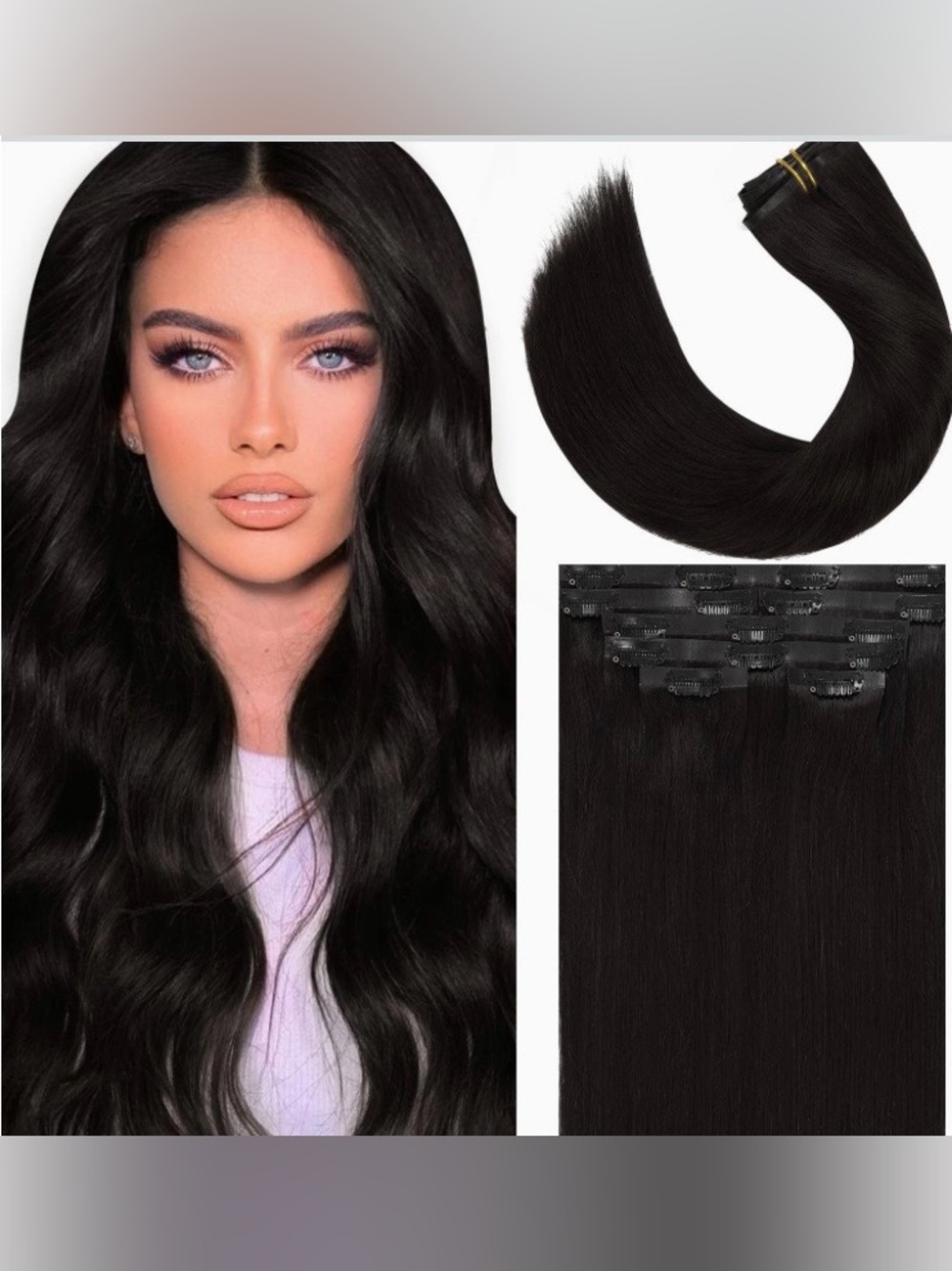 Seamless PU Invisible Clip in Remy Extensions 7pcs 110g 18” #B1 Natural Black